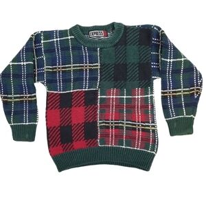 Vintage Express Boys Patchwork Tartan Plain Sweater‎ Size 4 Boys